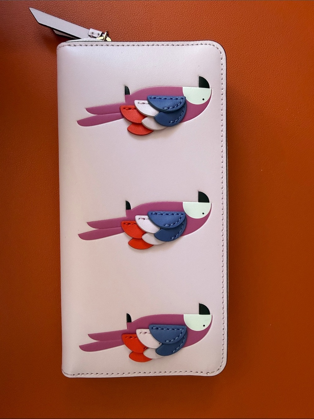 kate spade Flock Party Parrots Appliqué Zip Wallet with Multicolor Wings
